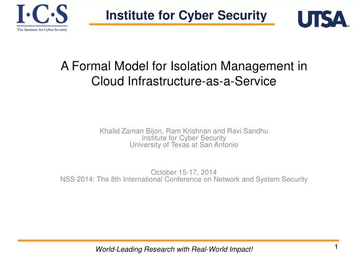institute for cyber security a formal model for isolation