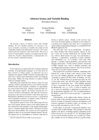 Abstract Syntax and Variable Binding  (Extended Abstract)  Marcelo Fiore  Gordon Plotkin Daniele