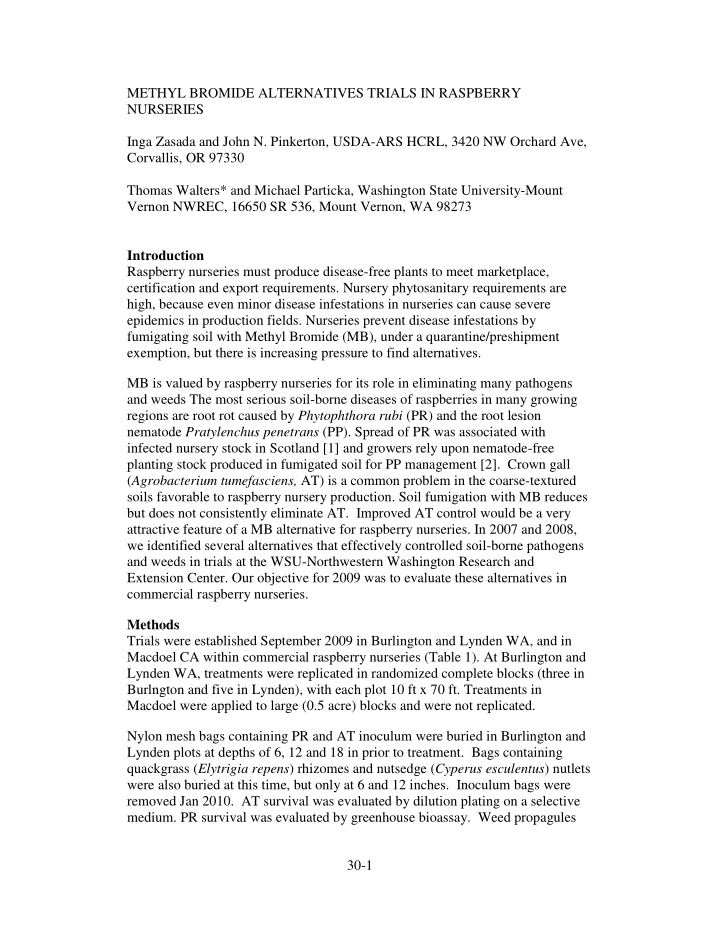 methyl bromide alternatives trials in raspberry nurseries