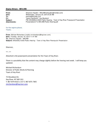 Elaine Briere - MVLWB  From:  Shannon Hayden - MVLWB [shayden@mvlwb.com]  Sent:  Wednesday, January