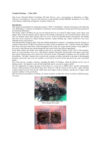 Technical Meeting  2 May 2018 John Lewis, Principal Marine Consultant, ES Link Services, gave