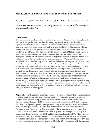 APPLICATION OF BIOCONTROL AGENTS IN FOREST NURSERIES Jerry Weiland 1 , Will Littke 2 , John