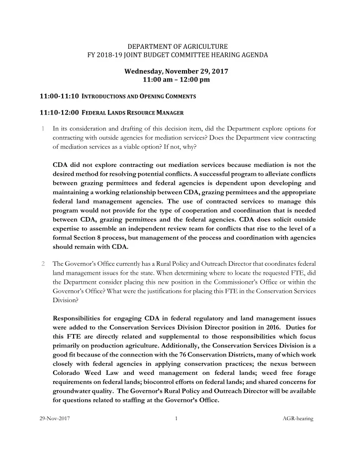department of agriculture fy 2018 19 joint budget
