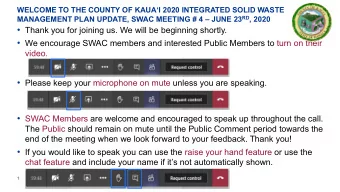 COUNTY OF KAUAI  2020 INTEGRATED SOLID WASTE MANAGEMENT PLAN UPDATE  Solid Waste Advisory