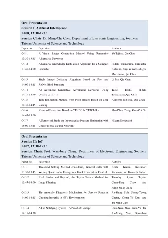 Oral Presentation  Session I: Artificial Intelligence  L008, 13:30-15:15 Session Chair: Dr.