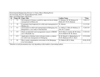 Environmental Engineering (Session-1), Venue: Waves Meeting Room  Session Chair: Prof. Dr. Swapan