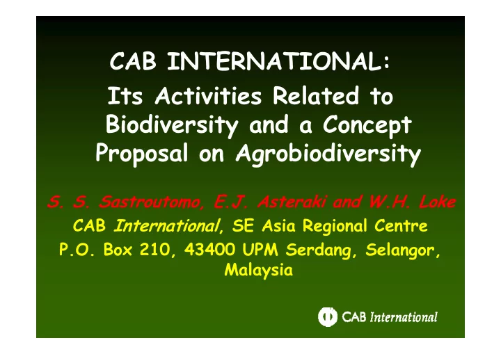 cab international cab international its activities