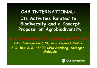 CAB INTERNATIONAL  CAB INTERNATIONAL:  Its Activities Related to  Its Activities Related to