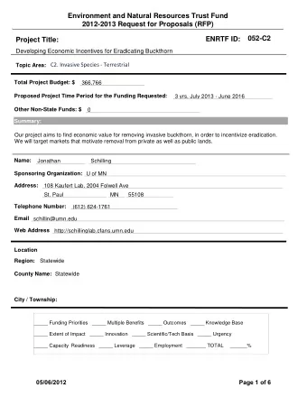 Environment and Natural Resources Trust Fund  2012-2013 Request for Proposals (RFP)  052-C2  ENRTF