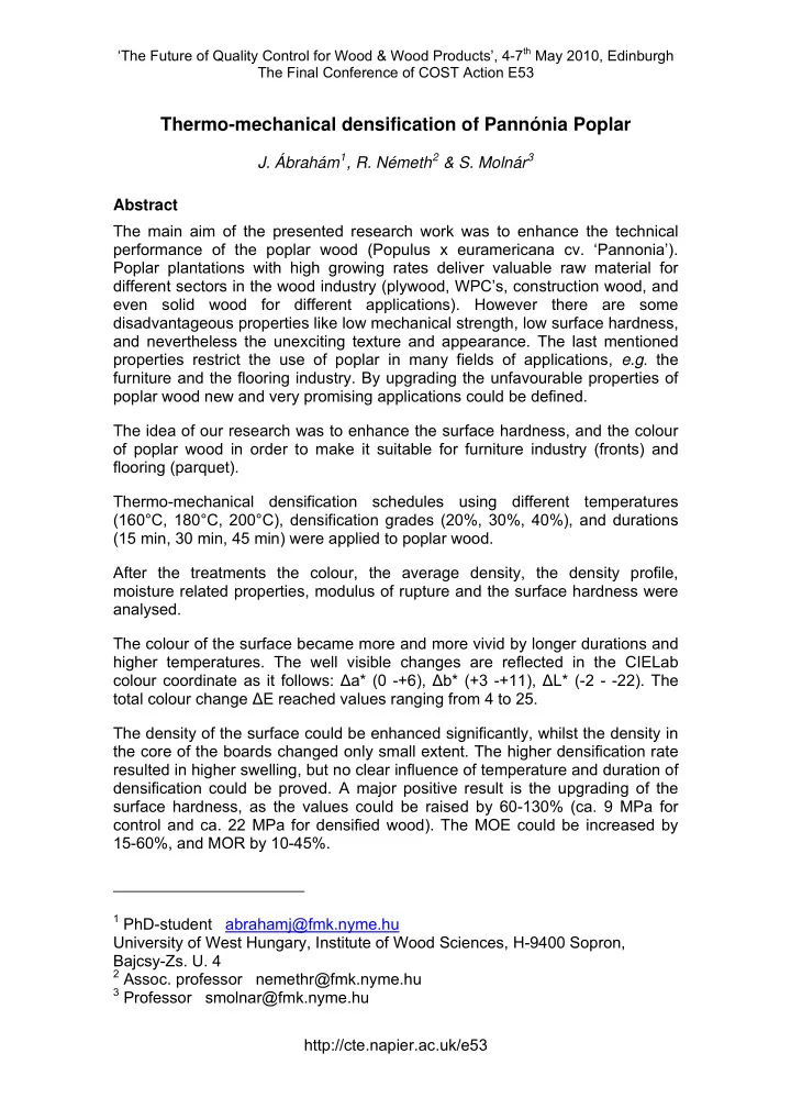 thermo mechanical densification of pann nia poplar