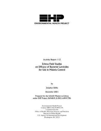 Erit  Eritrea Field St  rea Field Studies  udies  on Efficac  on Efficacy of  of Bacteri  Bacterial