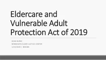 Eldercare and  Vulnerable Adult  Protection Act of 2019  SEAN BURKE  MINNESOTA ELDER JUSTICE CENTER