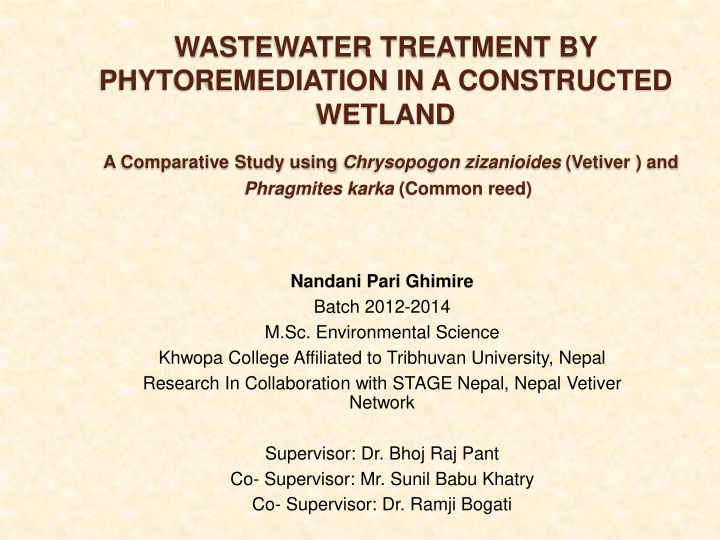 wastewater treatment by phytoremediation in a constructed