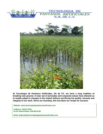 At Tecnologa de Pantanos Artificiales, SA de CV, we have a long tradition of  breaking new