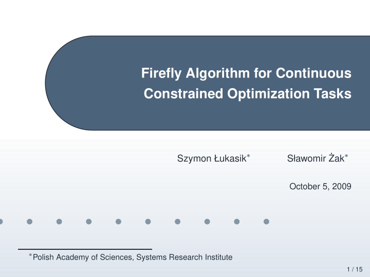 firefly algorithm for continuous constrained optimization