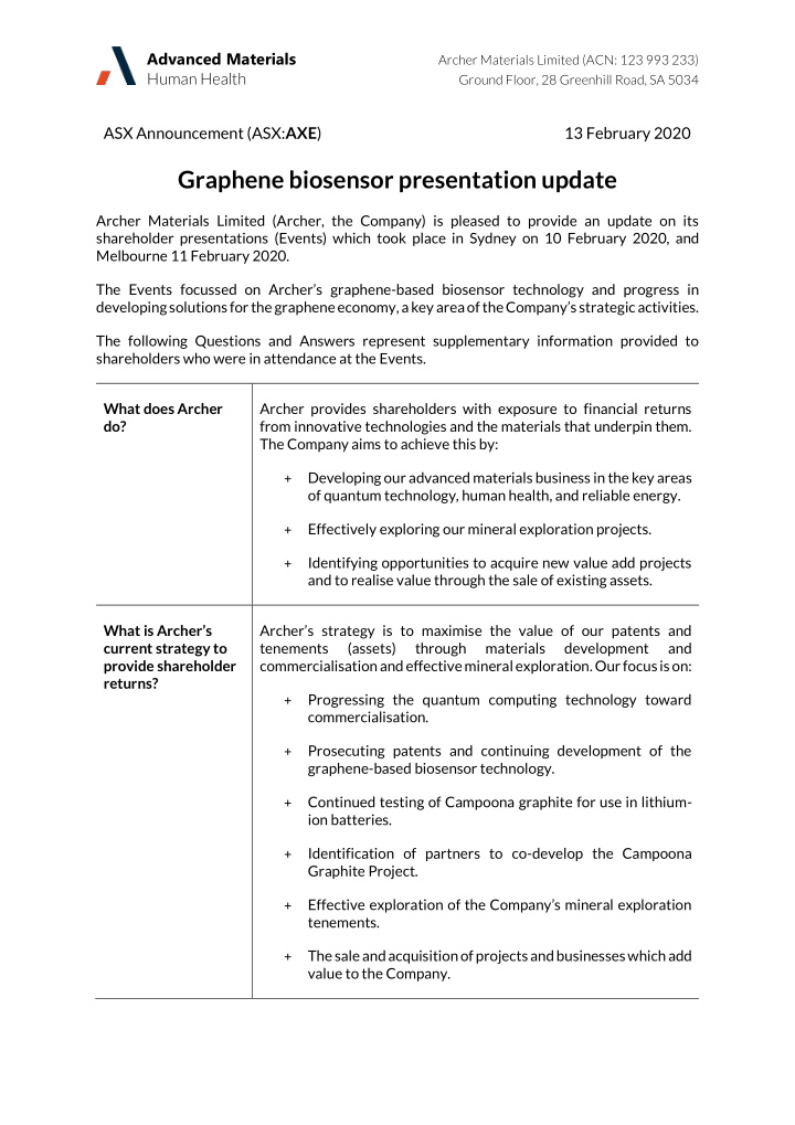 graphene biosensor presentation update