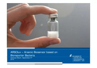 ARSOlux  Arsenic Biosensor based on  Bioreporter Bacteria Andreas Klsch, September 5 th  2012