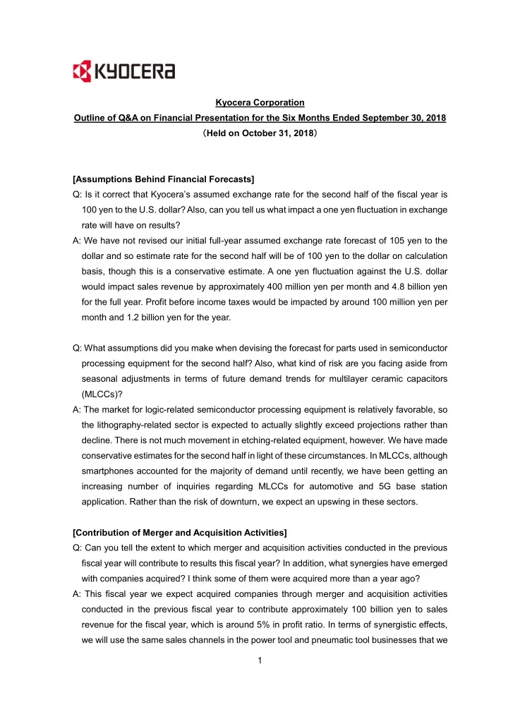 kyocera corporation outline of q a on financial