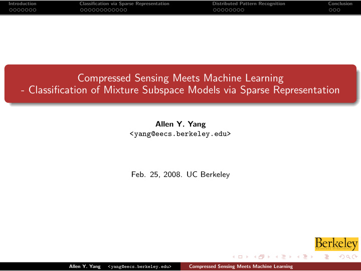 compressed sensing meets machine learning classification