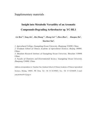 Supplementary materials  Insight into Metabolic Versatility of an Aromatic Compounds-Degrading