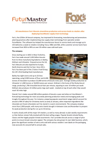 UK manufacturer Foxs Biscuits streamlines production and service levels to retailers after