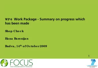 WP 6 Work Package - Summary on progress which  has been made  Shop Chec k  Hana Bar  onijan Budva,