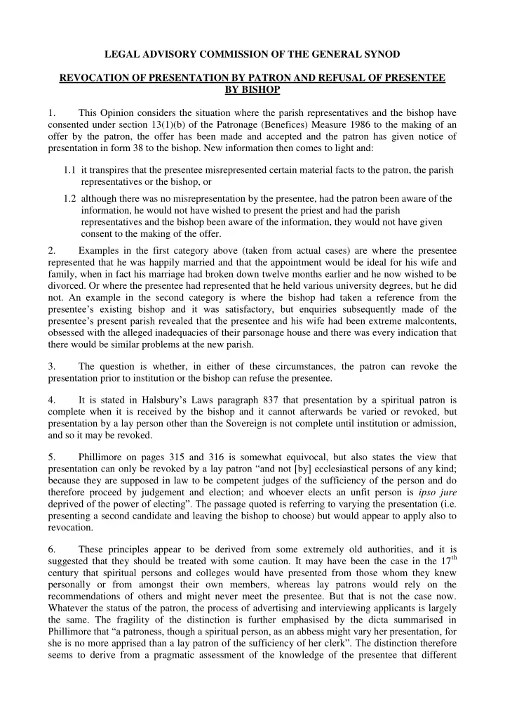 legal advisory commission of the general synod revocation