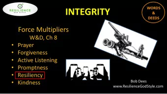 INTEGRITY  &amp;  DEEDS  Force Multipliers  W&amp;D, Ch 8  Prayer  Forgiveness  Active
