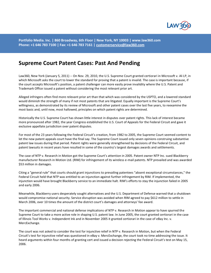 supreme court patent cases past and pending