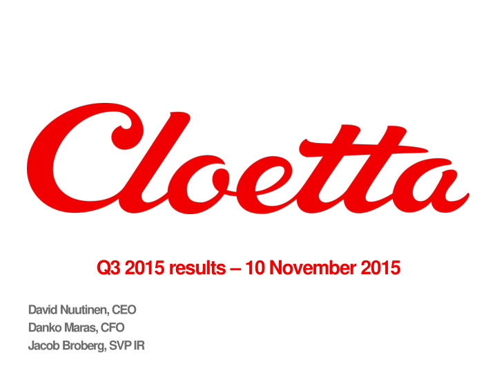 q3 2015 results 10 november 2015