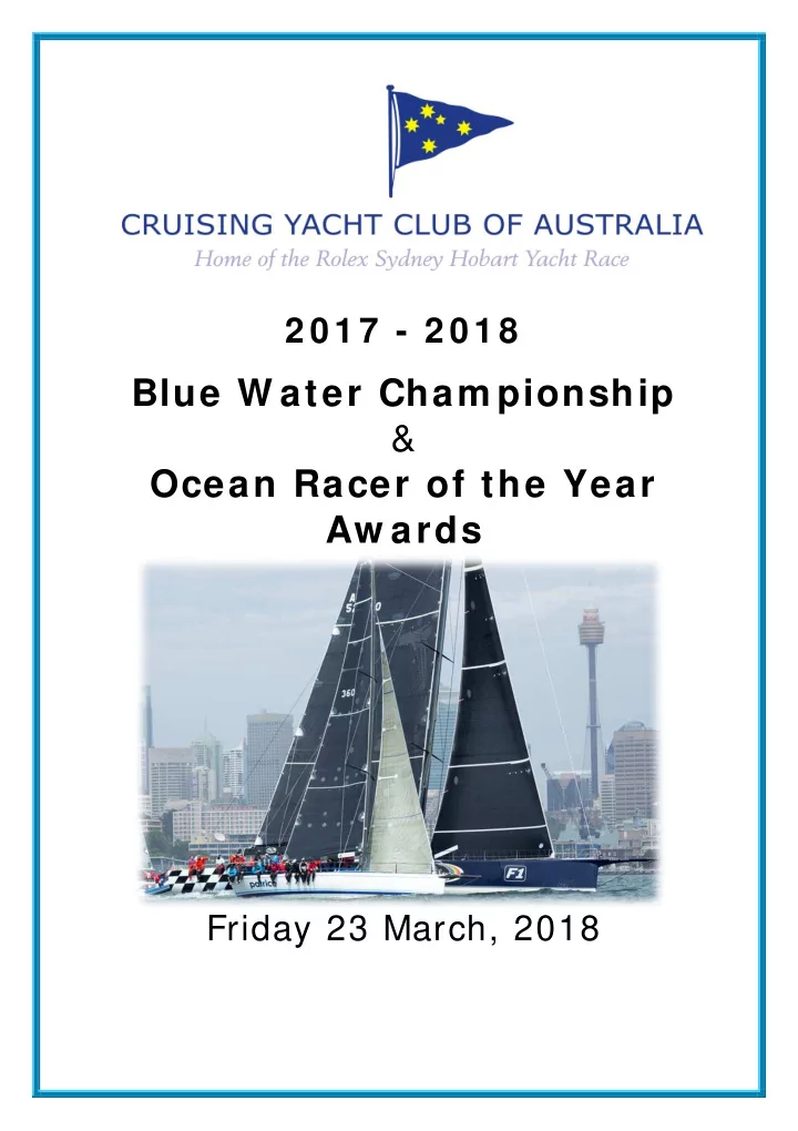 blue w ater cham pionship ocean racer of the year aw ards
