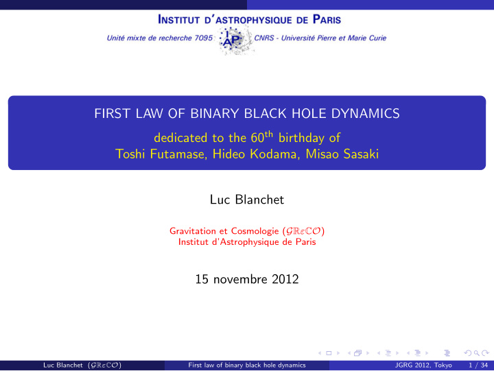 first law of binary black hole dynamics dedicated to the
