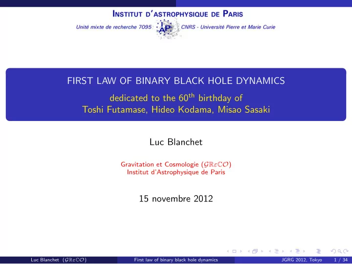 first law of binary black hole dynamics dedicated to the