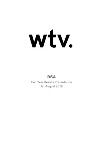 RSA  Half Year Results Presentation 1st August 2019  RSA  Stephen Hester, Group Chief Executive