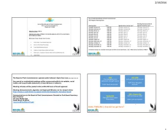 2/19/2016 Park Board meetings are scheduled to take place at O'Brien Center Board Room. 321 E.