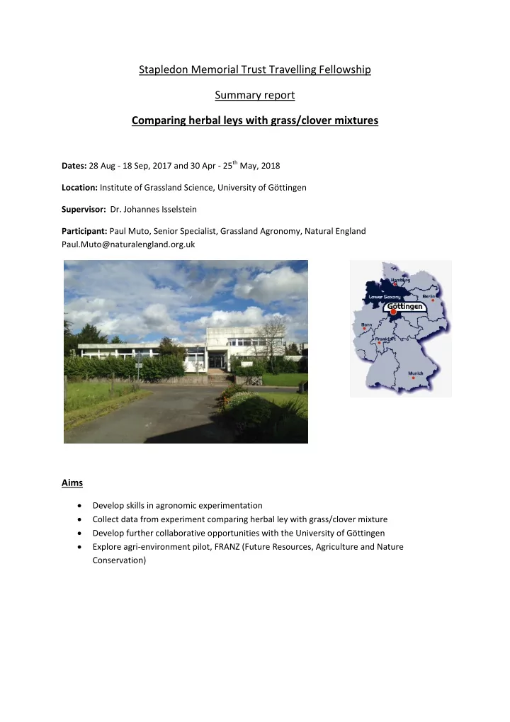 stapledon memorial trust travelling fellowship summary