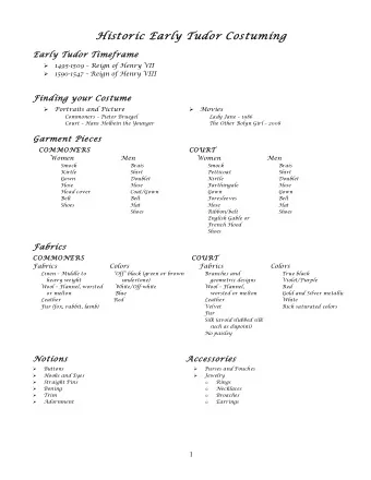 Historic Early Tudor Costuming  Early Tudor Timeframe  1495-1509  Reign of Henry VII