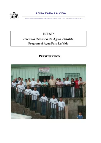 ETAP  Escuela Tcnica de Agua Potable  Program of Agua Para La Vida P RESENTATION