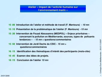 Atelier  Impact de lactivit humaine sur  Impact de lactivit humaine sur  Atelier