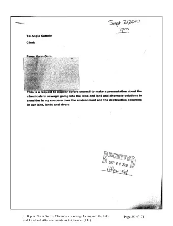 Sq*'2\?D\O To Angie Cathrie  Clerk to make a presentation about the chemicals in sewage going into