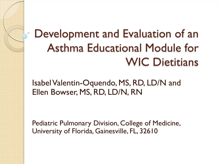 development and evaluation of an