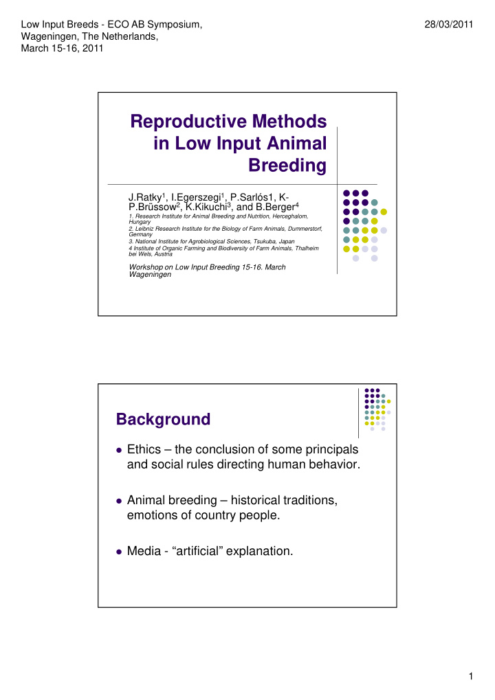 reproductive methods in low input animal breeding