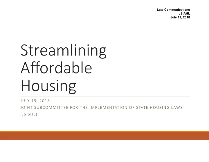 streamlining affordable housing