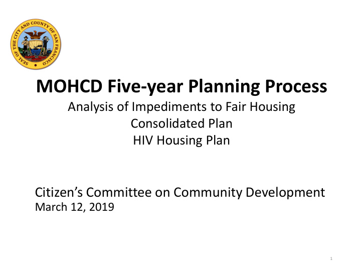 mohcd five year planning process