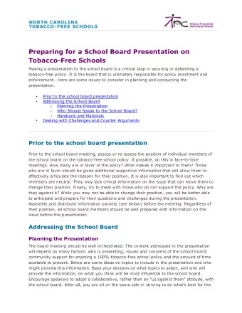 Preparing for a School Board Presentation on  Tobacco-Free Schools  Making a presentation to the