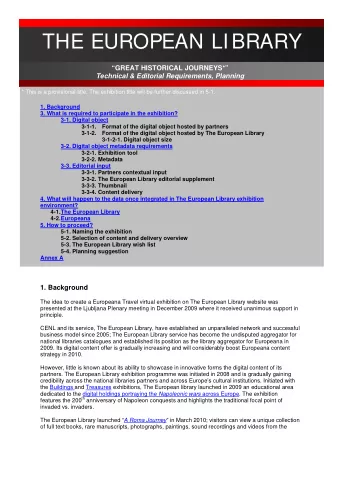 THE EUROPEAN LIBRARY  GREAT HISTORICAL JOURNEYS*  Technical &amp; Editorial Requirements,