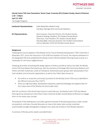 Mo  Moody Centre TOD Area Pr  Presentati  esentation:  : Si  Simon  n Fr  Fraser  aser Uni  niver