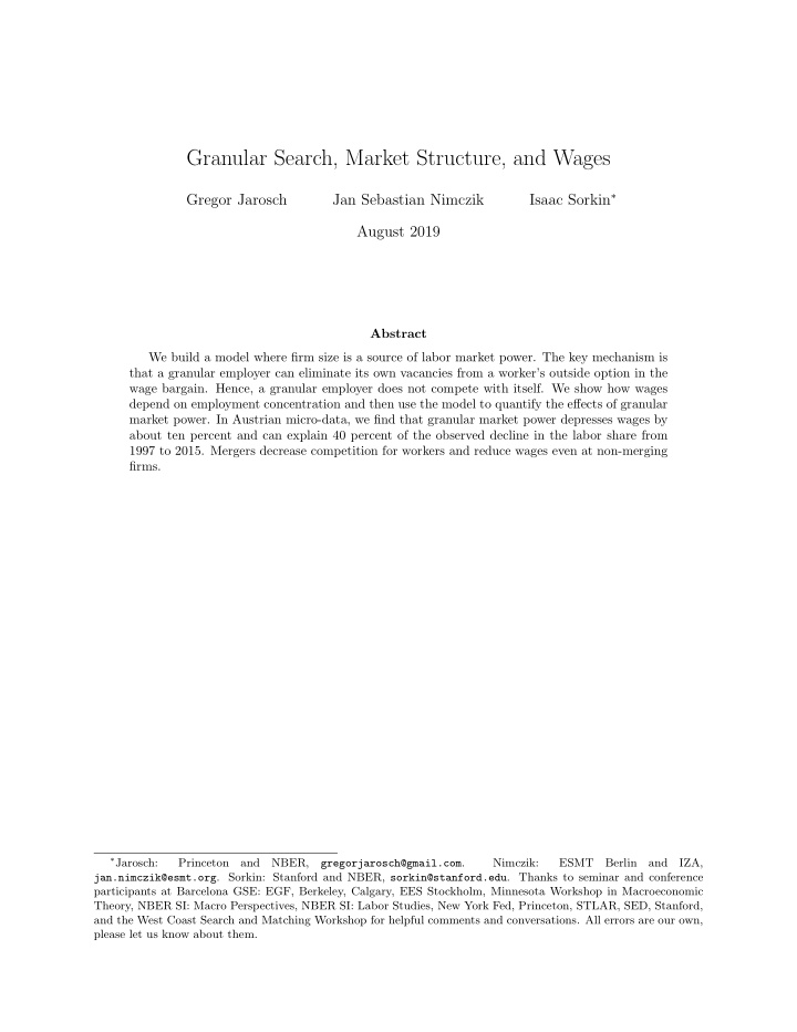 granular search market structure and wages