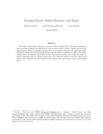 Granular Search, Market Structure, and Wages Isaac Sorkin   Gregor Jarosch  Jan Sebastian