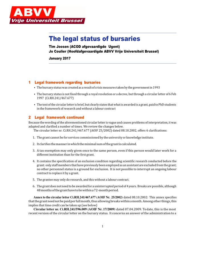 the legal status of bursaries